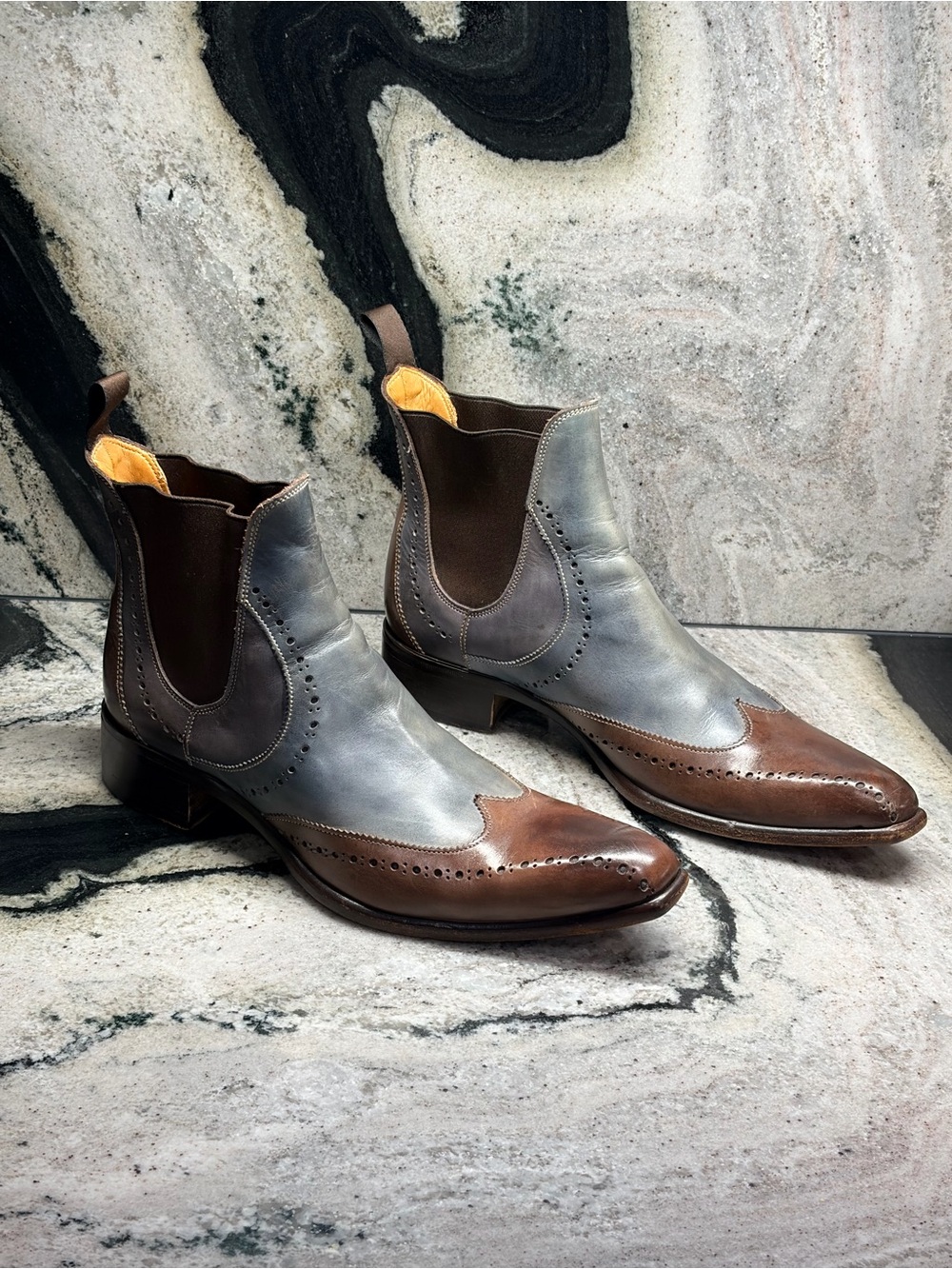 Stefano Branchini Three-Tone Brogue Chelsea Boots UK 8 US 9 Italy